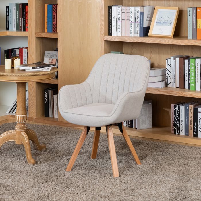 meubles cosy fauteuil de bureau rotatif tissu beige et pied en bois de hêtre,style scandinave,carson