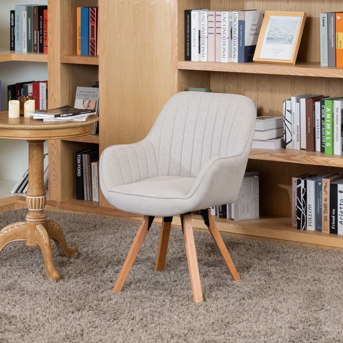 MEUBLES COSY Fauteuil de Bureau Rotatif Tissu Beige et Pied en Bois de HêtreStyle ScandinaveCARSON