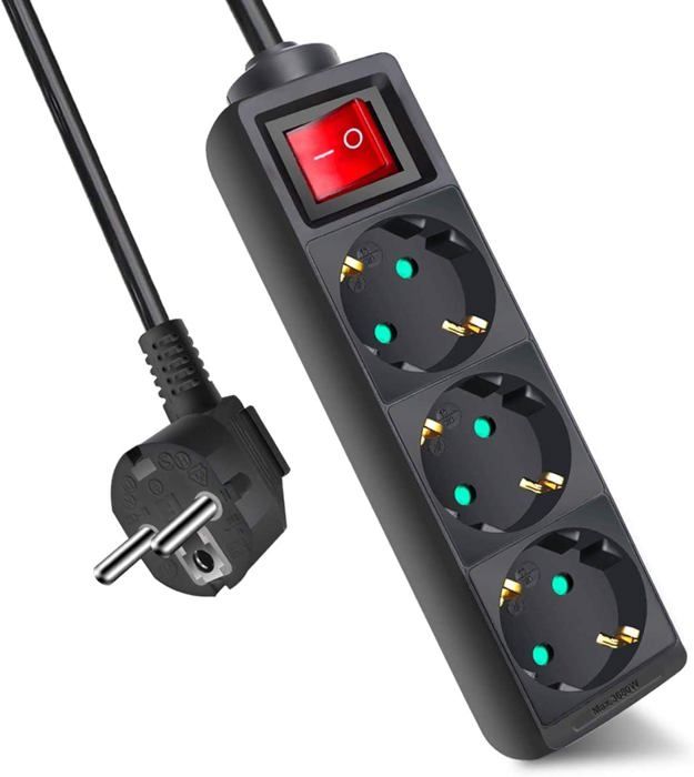 Lot De 3 Câbles D'Alimentation Avec Interrupteur Et Prise Euro - 1.8m, 2x0.75mm², 220V, Noir