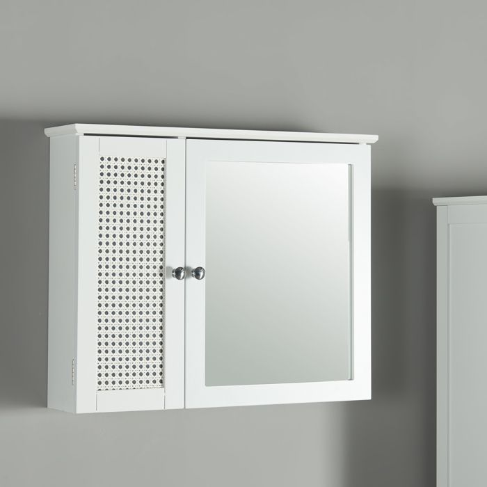 Armoire murale de salle de bain Karlsøy avec miroir MDF PVC effet rotin 50 x 60 x 15 cm blanc