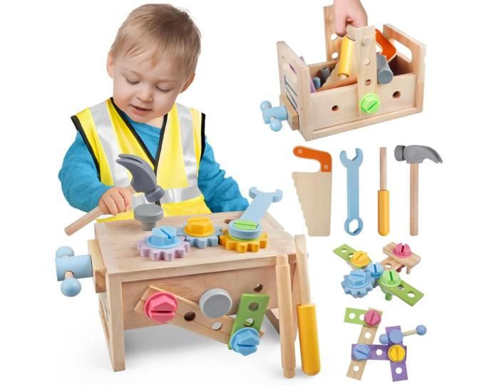 Jouet D’outils En Bois 29 Pièces – Boîte à Outils Montessori – Dès 2 Ans – Motricité Et Créativité