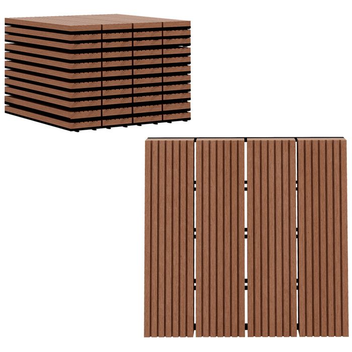 Dalles de jardin - Outsunny - lot de 11 - antidérapants et résistants aux intempéries - en HDPE - 30 x 30 x 22 cm - marron clair
