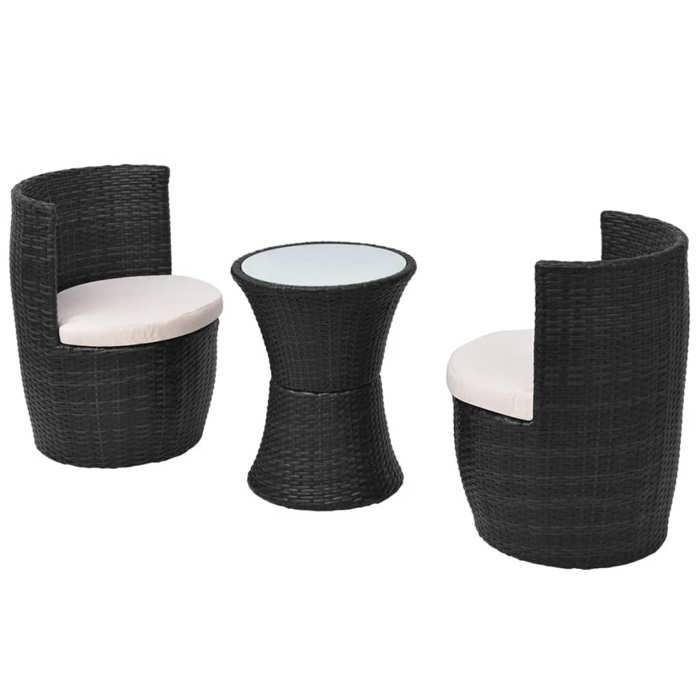 Bon plan Mobilier de bistro - 3 pcs - JILI HOT - Table + 2 chaises - avec coussins - Résine tressée Noir - Pour Jardin/terrasse