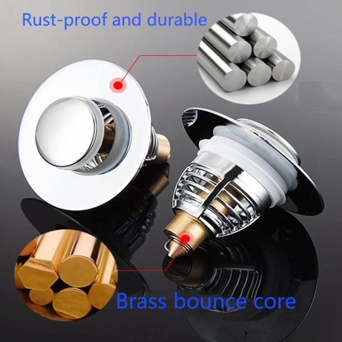 Bouchon Lavabo Universel 40mm En Laiton Chromé - Réglable En Hauteur - Anti-Odeurs