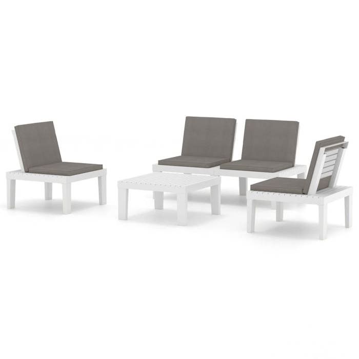 Soldes Dété* Ensemble de salon de jardin - 4 pcs - Mobilier dextérieur - avec coussins Plastique Blanc - Anti corrosion FR1300221