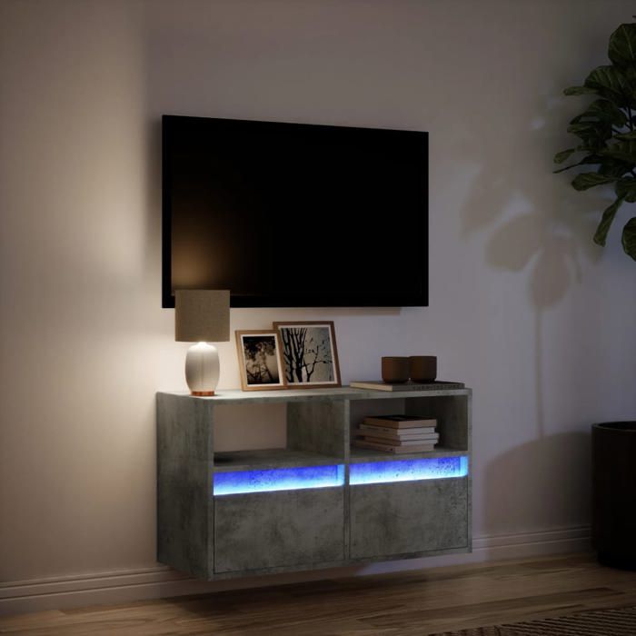 Meuble TV mural Armoire TV suspendue VIDAXL avec lumières LED gris béton 80x31x45 cm @2133