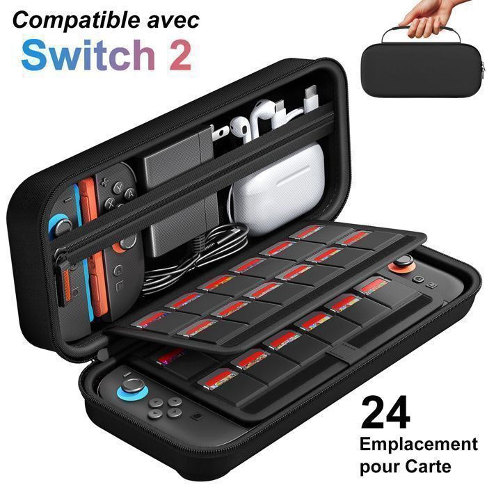 Pochette Étui de Protection pour Nintendo Switch 2 - avec 24 Emplacement pour Carte - Housse Pochette de Transport Rigide