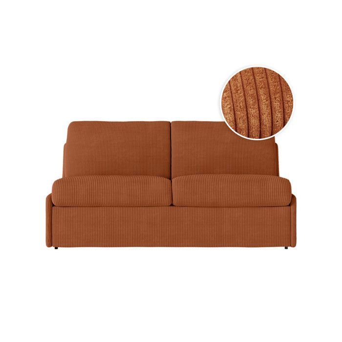 Canapé convertible express 3 places AGATHE couchage quotidien 140x190cm sans accoudoirs en velours côtelé terracotta - Matelas 13cm Canapé convertible express 3 places AGATHE couchage quotidien 140x190cm sans accoudoirs en velours côtelé terracotta - Matelas 13cm