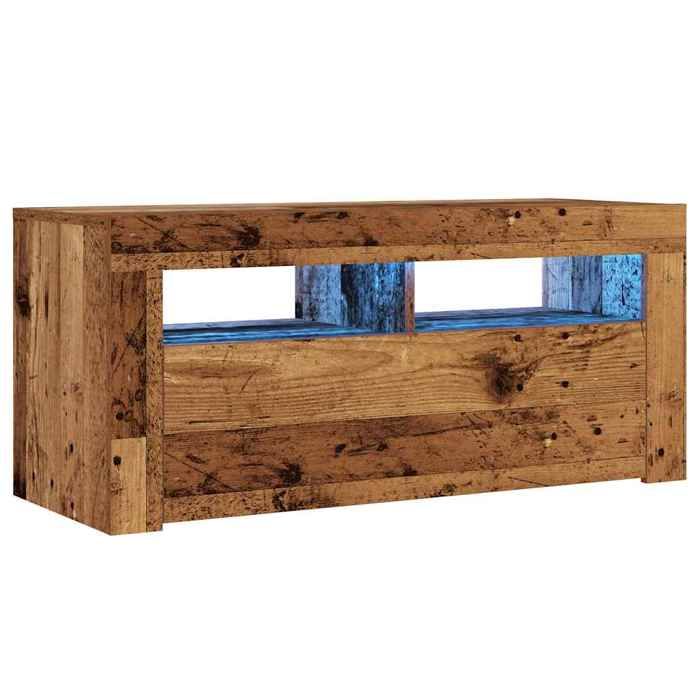 Old wood Meuble TV - SOLOMON - Table de Télévision avec lumières LED vieux bois bois dingénierie LV600