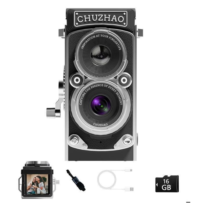 CHUZHAO Mini appareil photo numérique rétro 1080P FHD 12 MP autofocus rétro avec carte 16 G double filtre appareil photo USB com81