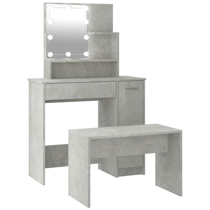 Automne/hiver 2025 Ensemble de coiffeuse avec LED - CLOUD - Pour femmes/filles - Gris béton Bois dingénierie FR788 Automne/hiver 2025 Ensemble de coiffeuse avec LED - CLOUD - Pour femmes/filles - Gris béton Bois dingénierie FR788
