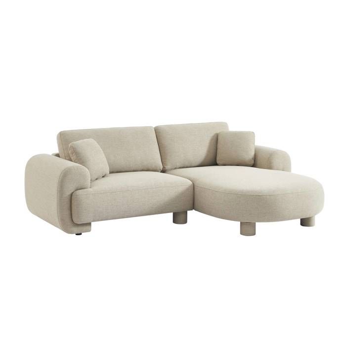 Canapé dangle droite 3 places tissu beige. pieds ronds L 231 x P 160 / 88 cm - Zenio