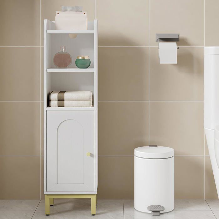 HAUSPROFI Armoire de salle de bain - 170 cm - Armoire haute avec portes et étagère réglable - Armoire