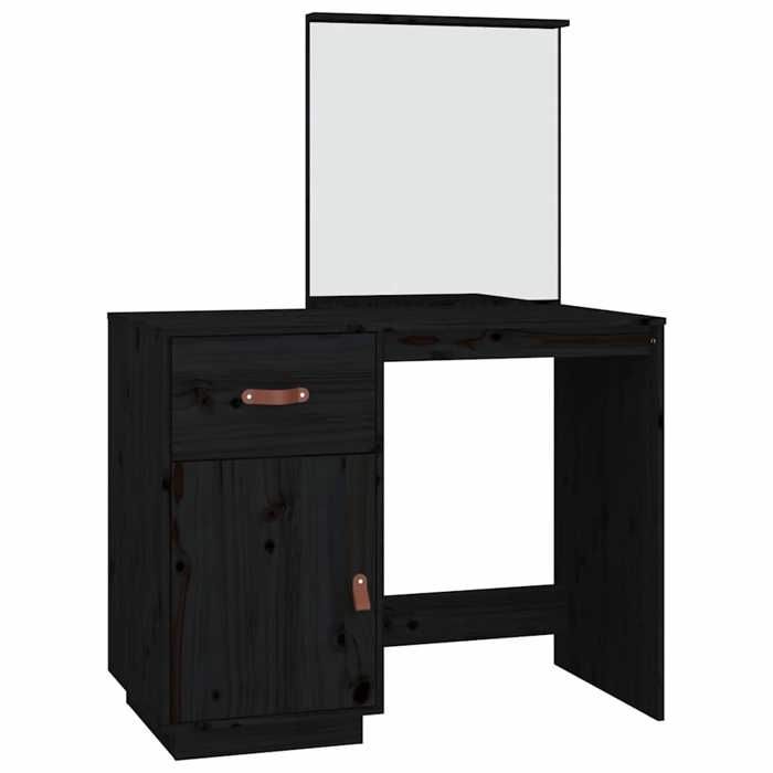 SARA@Meuble cosmétique/ Coiffeuse - KENNETH - Noir 95x50x134 cm Bois de pin massif HO60213