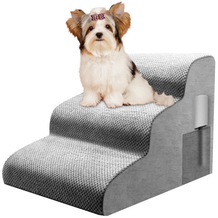 Meilleurs prix pour Escalier pour chien 3 marches 40 cm de haut antidérapant pour chats petits chiens en mousse 30D amovible lavable portable