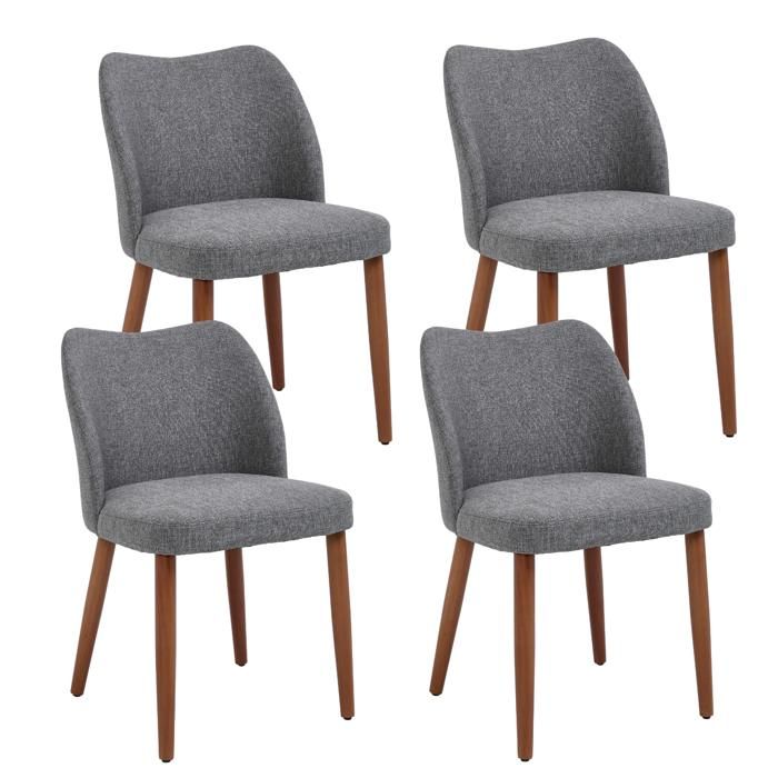 chairus Lot de 4 Chaise de Salle à Manger en Lin Chaise Rembourrée pour Maison Bureau Chaise de Cuisine avec Pieds en Bois Gris