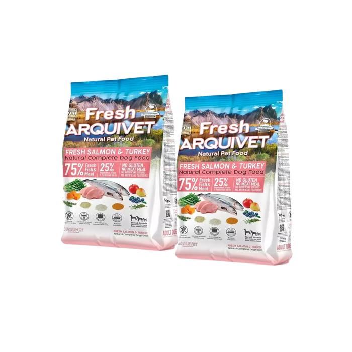 Croquettes semi-humides ARQUIVET FRESH au saumon et à la dinde pour chiens 2 x 2 5 kg