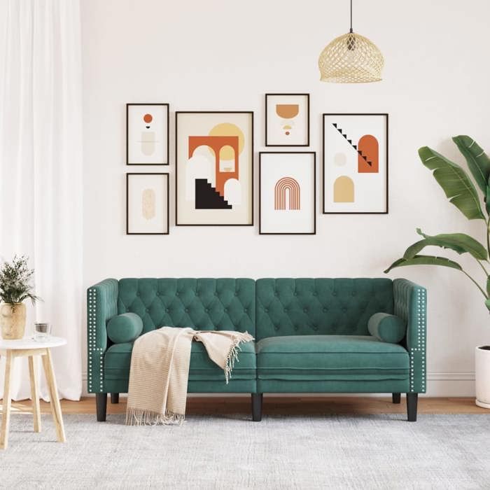 SWEETY@ Canapé Chesterfield - Sofa double - 2 places - avec traversins - vert foncé velours LL833