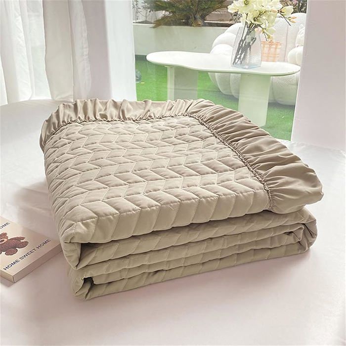 Dessus Lit Matelassé Volants Couleur Unie Kaki Doux Idéal pour Chambre Rustique Couvre-Lits pour Voyageurs JETEE DE LIT
