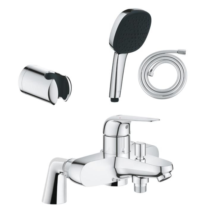 Grohe Pack mitigeur bain douche mécanique Swift + douchette carré 2 jets + flexible + support
