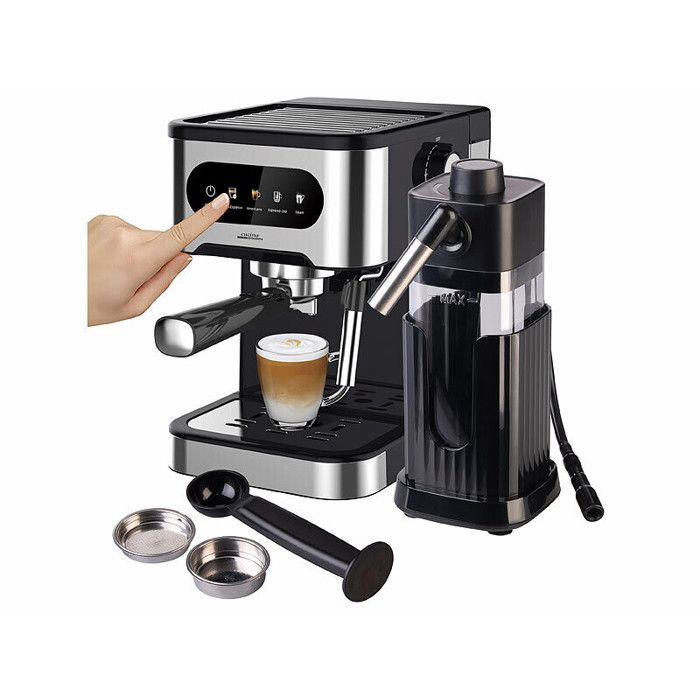 Machine à expresso porte-filtre avec mousseur à lait et réservoir à lait