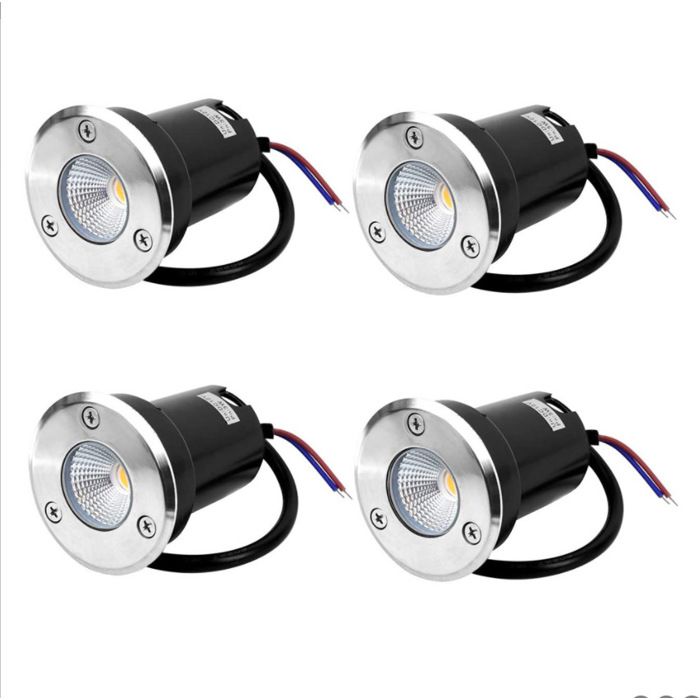 Spot encastrable au sol à LED 4 lampadaire encastré 5Wantirouille12V-24V DCacier inoxydable rond blanc(Blanc Chaud)
