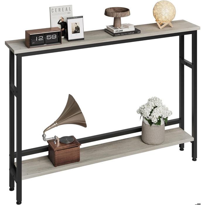 Table Console - Table d’entrée Cadre et 4 Pieds en Fer Table dappoint Bout de canapé - 100 x 15 x 80 cm - GRIS