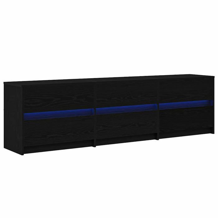 Meuble TV rustique - vidaXL - Chêne Noir - 180x34x50 cm - Bois dingénierie - 6 tiroirs - Bandes LED - Facile à nettoyer
