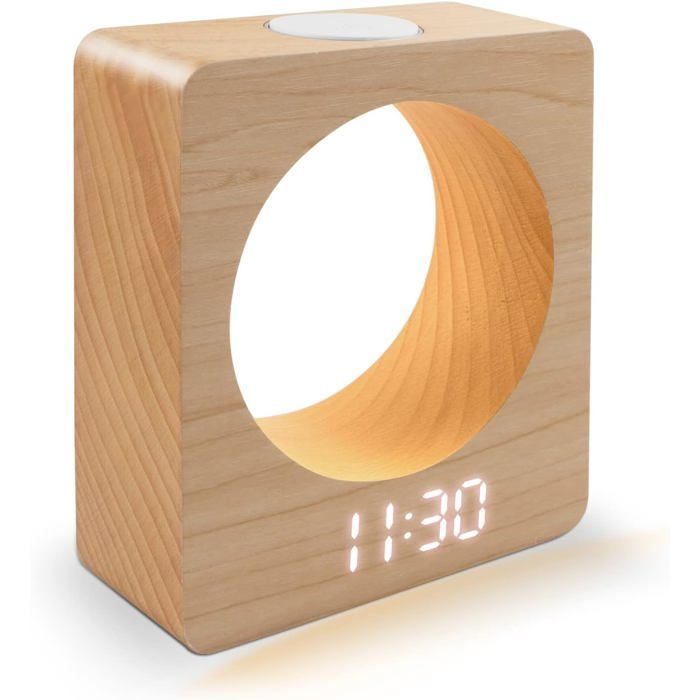 réveil numérique en bois 3Intensité lumineuse réglable sur plusieurs niveaux avec veilleuse convient aux chambres