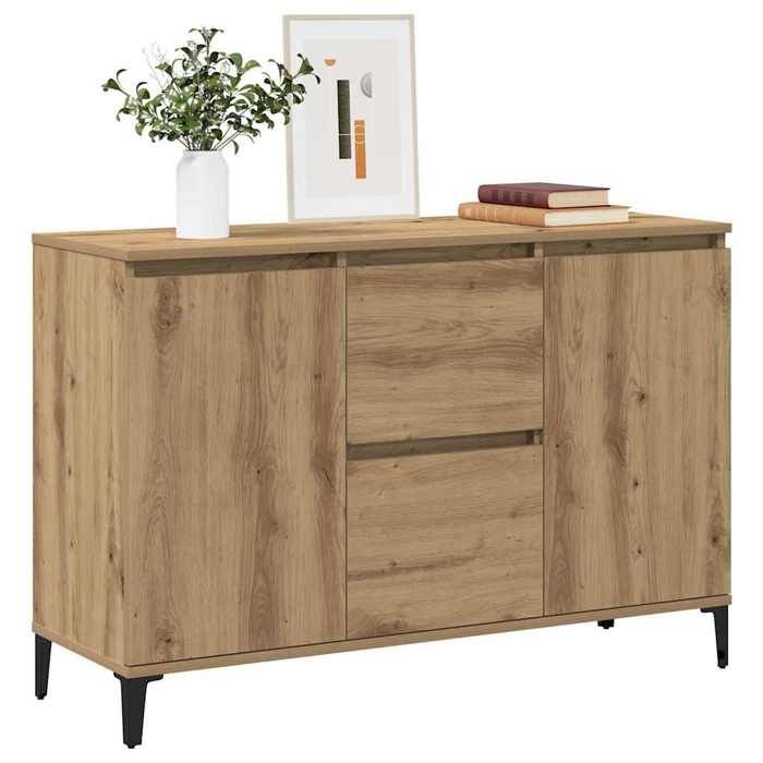 [31961]Buffet Bahut MEUBLECHIC commode meuble de rangement chêne artisanal 102x35x70 cm bois dingénierie Poids:27.8 Kg