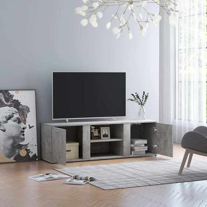 Promo avril*Meuble TV - MONNA - Support TV jusqu’à 50 - Banc TV - Gris béton 120x34x37cm Bois d’ingénierie_535189