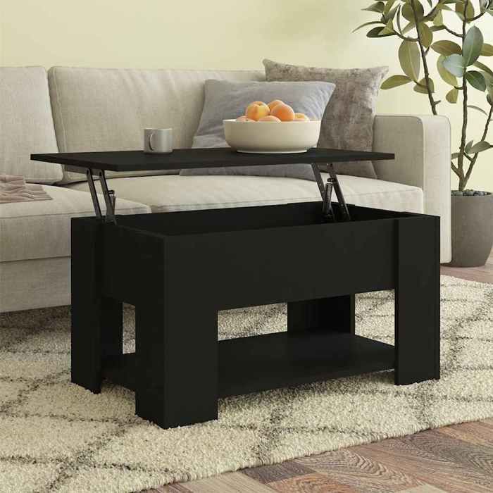 Noir Table basse noir 79x49x41 cm bois dingénierie - Table de salon H9024