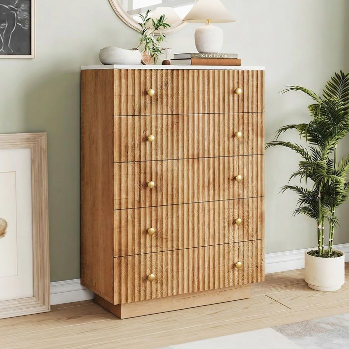 Commode 5 Tiroirs avec LED Buffet de Cuisine Meuble de Rangement Anti-basculement Chambre Salon 73x111x40 cm Couleur bois Commode 5 Tiroirs avec LED Buffet de Cuisine Meuble de Rangement Anti-basculement Chambre Salon 73x111x40 cm Couleur bois