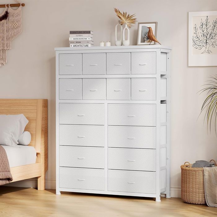 Commode de ChambreCommode à 16 Tiroirs De Rangement avec Dessus en BoisMeuble RangementCommode blanc101 × 30 × 130 cm