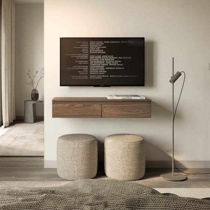 Meuble TV 2 portes – BEMMI SLIM – aspect bois noyer Wisconsin – 100 cm