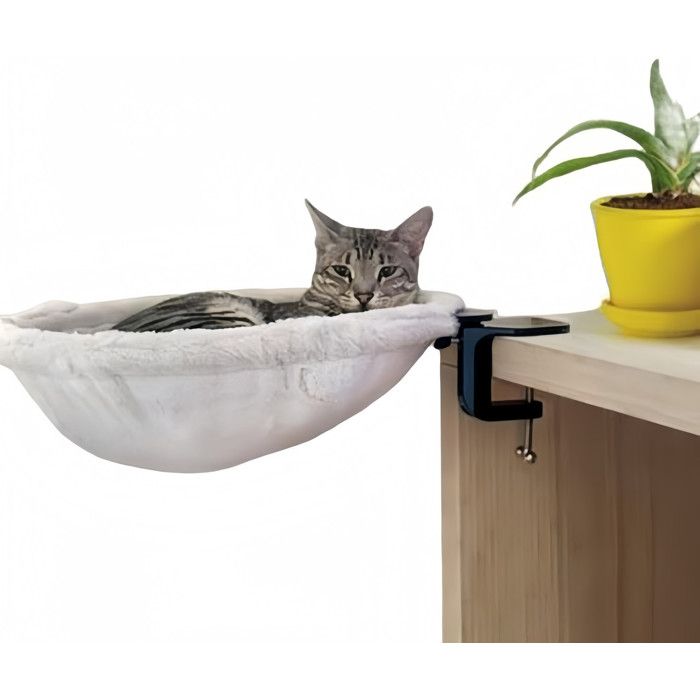 Hamac pour chat- Lot de 1 - Anneau de 40 cm de diamètre - Panier en tissu moelleux - Blanc
