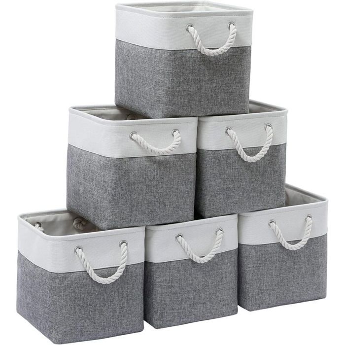 Lot de 6 grands bacs de rangement pliables en tissu avec cordes de 28 x 28 x 28 cm pour la maison.