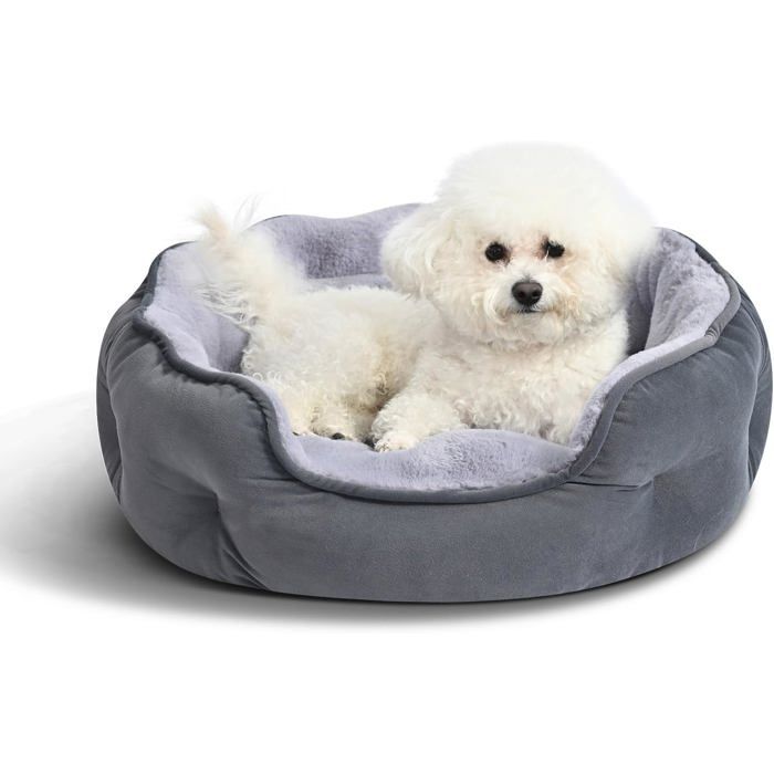 Panier rond pour chien - Convient aux petits chiens - Panier pour chat - Panier lavable pour chiot - Coussin en peluche douce - Fond