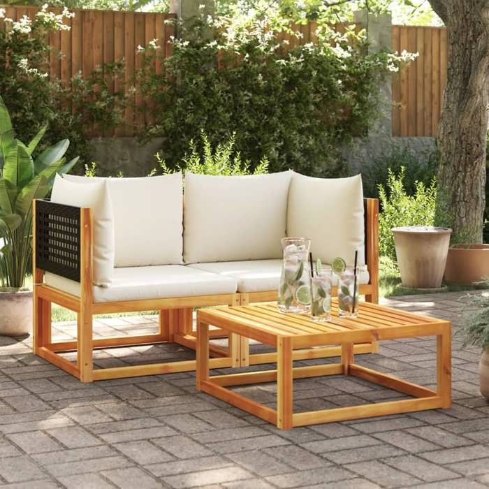 VIDAXL Canapés dangle de jardin avec coussins - 2 pièces - 1 SET - Bois dacacia et rotin 65x65x65 cm M11533