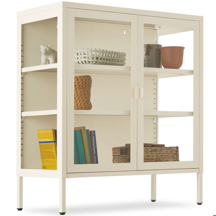 Vitrine métallique - TECTAKE - Vitrine élégante avec étagères réglables en acier laqué 80 x 37 x 905 cm - Crème