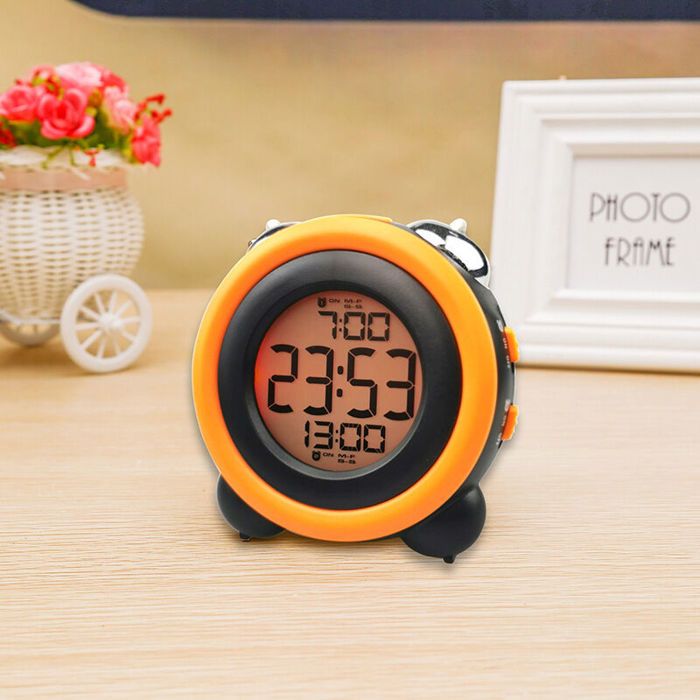 Réveil puissant pour gros dormeurs – Double alarme + Snooze orange