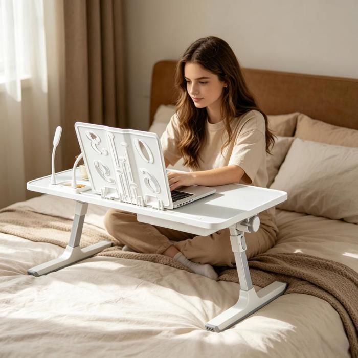 Bureau Dordinateur Portable Table de Lit avec Porte-Gobelet Support PC et Tablette pour Le Travail À Domicile et Le Canapé