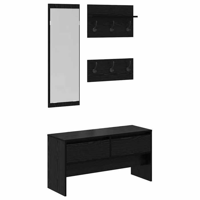 Ensemble d’entrée 4 pièces - vidaXL - entrée - bois dingénierie - chêne noir - 90 x 31 x 46 5 cm - 2 tiroirs - 1 étagère{vye98g}