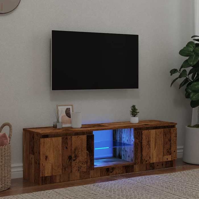 Meuble TV avec lumières LED - vidaXL - Bois dingénierie - Vieux bois - 120 x 30 x 36 cm - 2 portes - compartiments ouverts ynw28q16