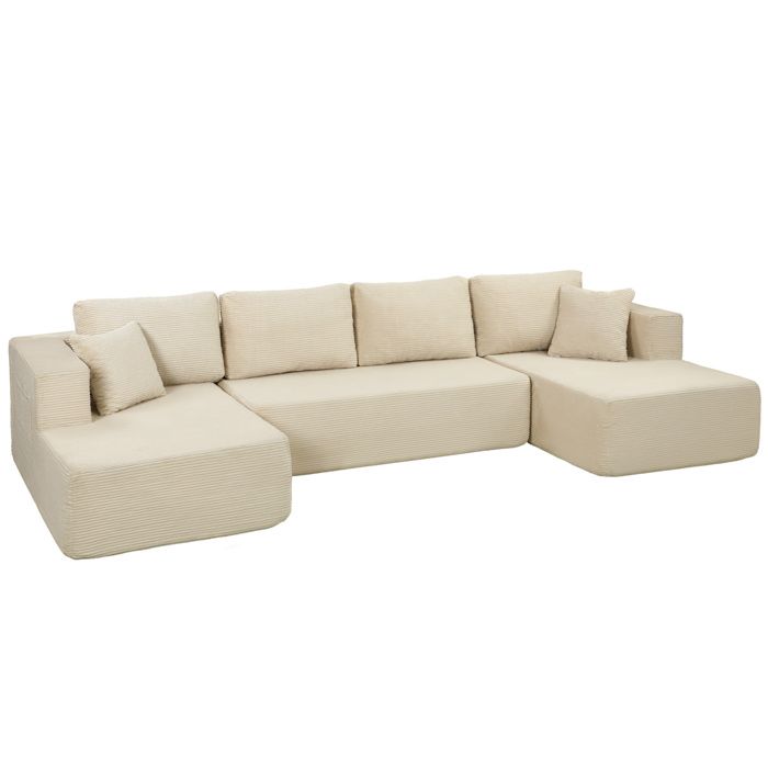 Canapé modulable en U - HOMCOM - 4 places - 2 méridiennes 6 coussins assise large - velours côtelé - 336 5 x 152 x 78 cm - crème Canapé modulable en U - HOMCOM - 4 places - 2 méridiennes 6 coussins assise large - velours côtelé - 336 5 x 152 x 78 cm - crème