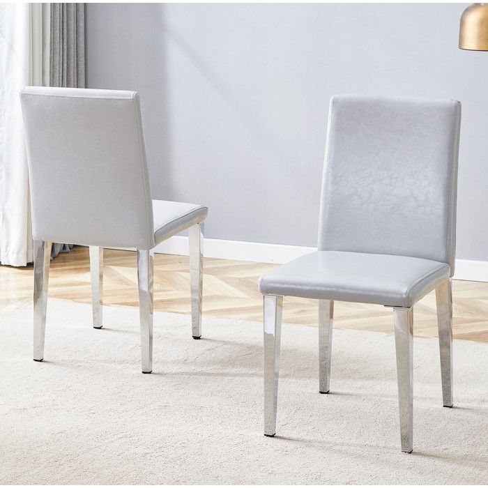 Lot de 2 chaises de salle à manger 41 x 47 x 90 cm en simili cuir PU gris clair avec pieds métal argenté