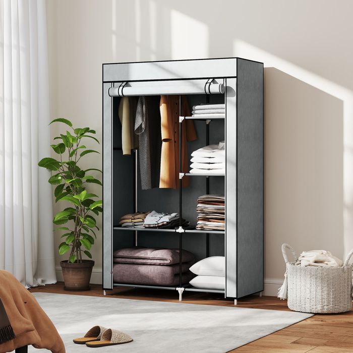 Armoire penderie portable en tissu non tissé 103 x 43 x 162 5 cm gris 6 étagères ouvertes et tringle