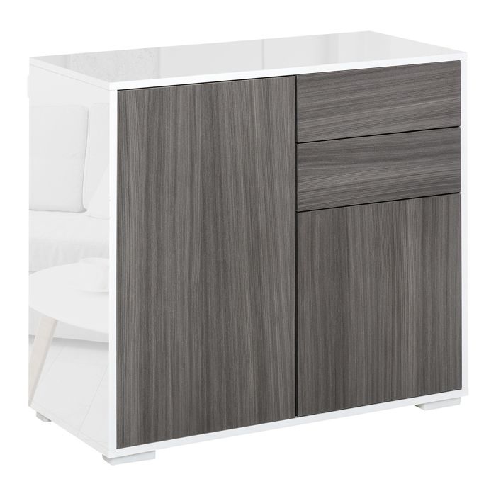 Commode - MINIMAL - 2 tiroirs 2 portes - Ouverture à pression - Protection anti-basculement - Gris clair/Blanc Commode - MINIMAL - 2 tiroirs 2 portes - Ouverture à pression - Protection anti-basculement - Gris clair/Blanc