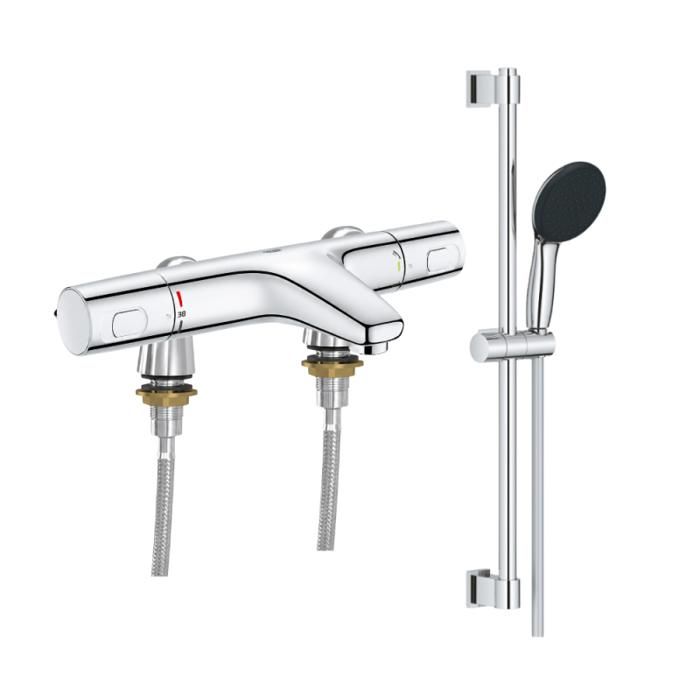 Grohe Mitigeur baignoire thermostatique Grohtherm 800 avec colonnettes IdroFlex + Ensemble douche Vitalio Start