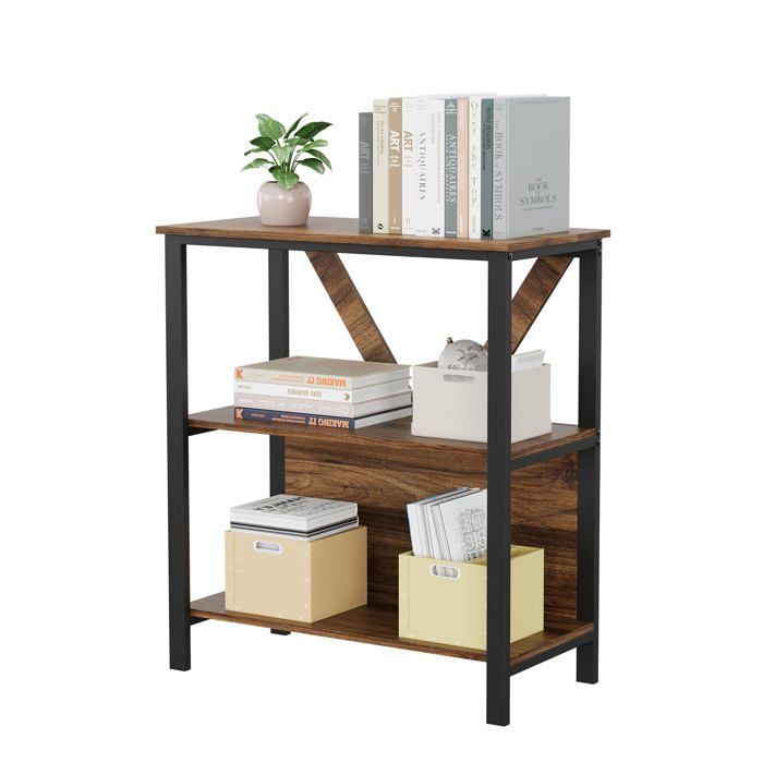 Bibliothèque vintage 3 niveaux LED RVB bois métal durable salon chambre bureau couleur nostalgique